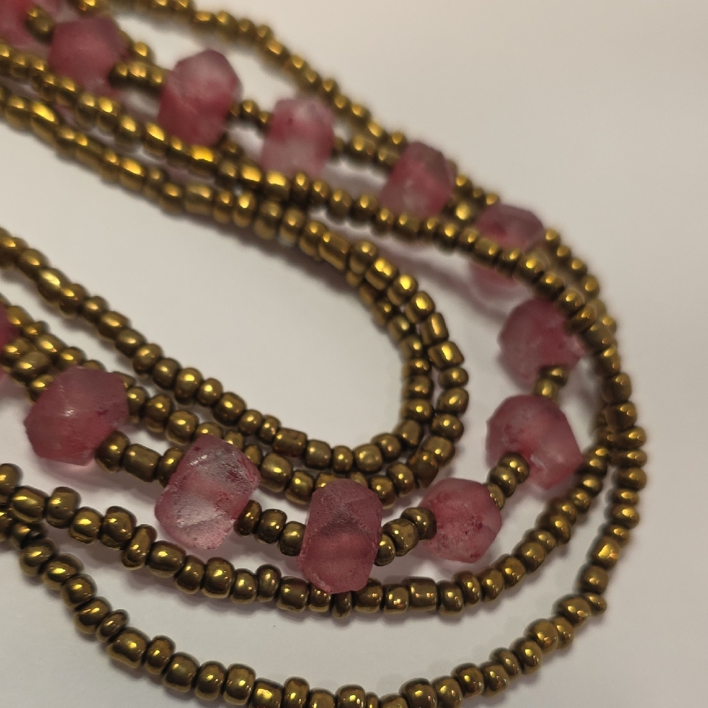 Long Pink and Gold Layered Necklace